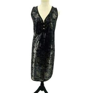 Vintage Black Silver Semi Sheer Nightgown Lingerie